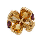 Vintage Chanel Camelia Flower 18k Yellow Gold Citrine + Pink Tourmaline Ring // Ring Size: 6