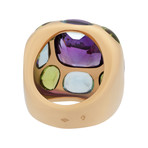 Vintage Chanel 18k Yellow Gold + Purple Amethyst + Green Peridot Aquamarine Ring // Ring Size: 4