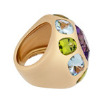 Vintage Chanel 18k Yellow Gold + Purple Amethyst + Green Peridot Aquamarine Ring // Ring Size: 4