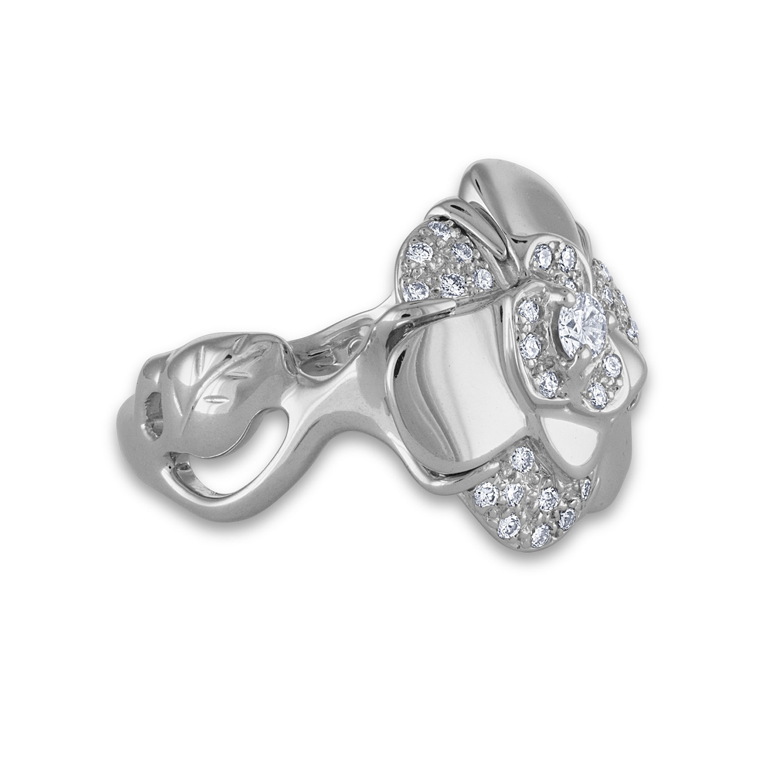 Vintage Chanel 18k White Gold Camelia Diamond Ring // Ring Size: 5.5 ...