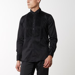 Diagonal Pleated Tuxedo Shirt // Black (S)