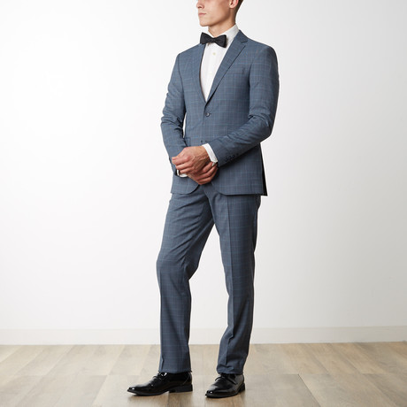 Checked Slim Fit Merino Wool Suit // Blue (US: 46R)