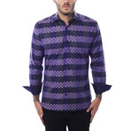 Circle Stripe Design Long-Sleeve Button-Up // Purple (M)