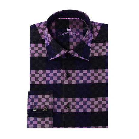 Circle Stripe Design Long-Sleeve Button-Up // Purple (XS)