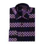Circle Stripe Design Long-Sleeve Button-Up // Purple (M)