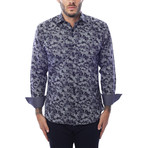 Leaves Design Long-Sleeve Button-Up // Navy Blue (XL)