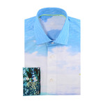 Tropical Sky Print Long-Sleeve Button-Up // Turquoise (M)