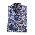 Indian Paisley Design Print Long-Sleeve Button-Up // Navy Blue (XS)