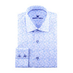 Fine Vine Print Long-Sleeve Button-Up // Blue (2XL)