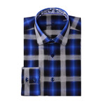 Gradient Plaid Long-Sleeve Button-Up // Navy Blue (S)