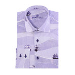 Sail Boat Print Long-Sleeve Button-Up // Purple (L)