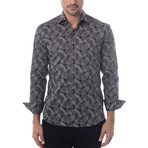 Circle Burst Print Long Sleeve Button-Up Shirt // Black (XL)