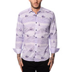 Sail Boat Print Long-Sleeve Button-Up // Purple (M)