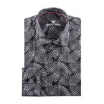 Circle Burst Print Long Sleeve Button-Up Shirt // Black (M)