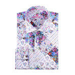 Graphic Design Print Long-Sleeve Button-Up // White (M)