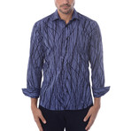 Abstract Flock Long-Sleeve Button-Up // Navy Blue (XS)