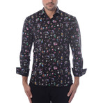 Camera Graphic Print Long-Sleeve Button-Up // Black (3XL)
