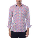 Old Cars Print Long-Sleeve Button-Up // Pink (L)