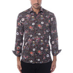 Cube + Shapes Abstract Print Long-Sleeve Button-Up // Black (M)