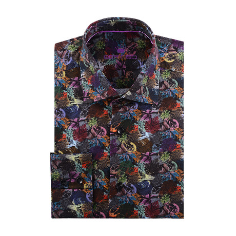 Fall Leaves Long-Sleeve Button-Up // Black + Multicolor (XS)