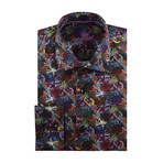 Fall Leaves Long-Sleeve Button-Up // Black + Multicolor (M)