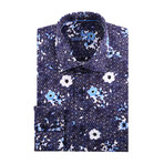 Cube + Shapes Abstract Print Long-Sleeve Button-Up // Navy Blue (S)