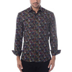 Fall Leaves Long-Sleeve Button-Up // Black + Multicolor (S)