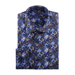 Fall Leaves Long-Sleeve Button-Up // Navy Blue (M)