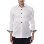Abstract Jacquard Long-Sleeve Button-Up // White (XL)