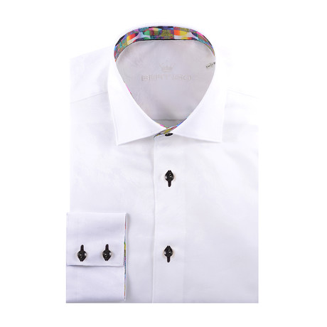 Abstract Jacquard Long-Sleeve Button-Up // White (XS)
