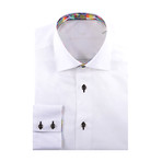 Abstract Jacquard Long-Sleeve Button-Up // White (XL)
