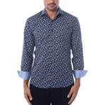 Pentagon Abstract Design Long-Sleeve Button-Up // Navy Blue (S)