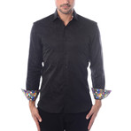 Abstract Jacquard Long-Sleeve Button-Up // Black (XL)