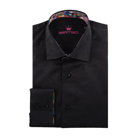 Abstract Jacquard Long-Sleeve Button-Up // Black (XS)