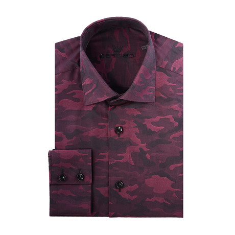 Camo Jacquard Long-Sleeve Button-Up // Red (XS)