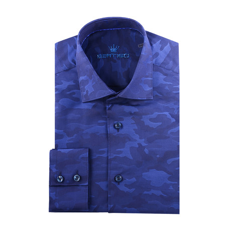 Camo Jacquard Long-Sleeve Button-Up // Navy Blue (XS)