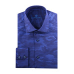 Camo Jacquard Long-Sleeve Button-Up // Navy Blue (L)