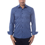 Airplane Print Long-Sleeve Button-Up // Navy Blue (XS)