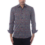 Confetti Abstract Print Long-Sleeve Button-Up // Black (S)