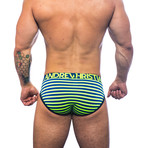 Almost Naked Electric Stripe Brief // Navy + Neon Yellow (XS)