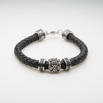 Celtic Charm Braided Leather Bracelet // Black + Silver