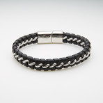 Leather Braided Bracelet + Curb Chain // Black