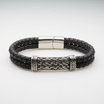 Antiqued Braided ID Leather Bracelet // Black