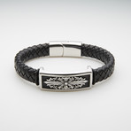 Antiqued Nordic ID Braided Leather Bracelet // Black