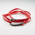Hook Clasp + Leather Adjustable Wrap Bracelet // Red + Black