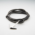 Black Leather Anchor Wrap Bracelet