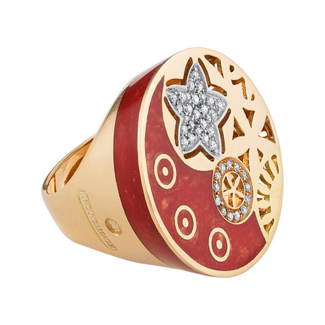 Nouvelle Bague India Preziosa 18k Rose Gold Diamond Red Enamel Ring // Size 8.5