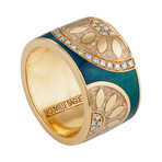 Nouvelle Bague India Preziosa 18k Rose Gold Diamond Teal Blue Enamel Ring // Size 7.5