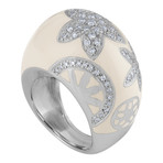 Nouvelle Bague India Preziosa 18k White Gold Diamond White Enamel Ring // Size 5.25