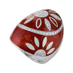 Nouvelle Bague India Preziosa 18k White Gold Diamond Red Enamel Ring // Size 6.75